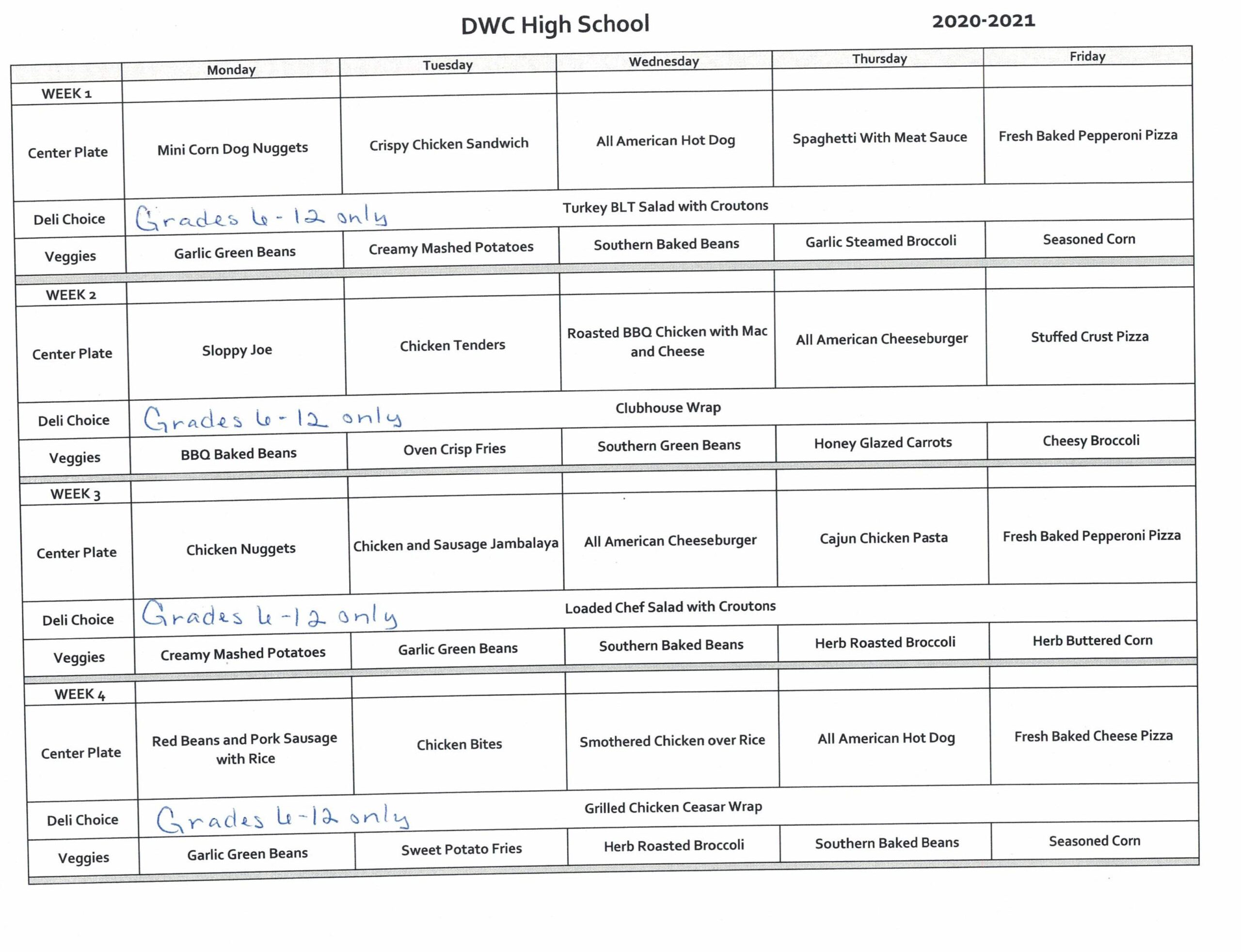 Modified Meal Service Program - D'Arbonne Woods Charter School