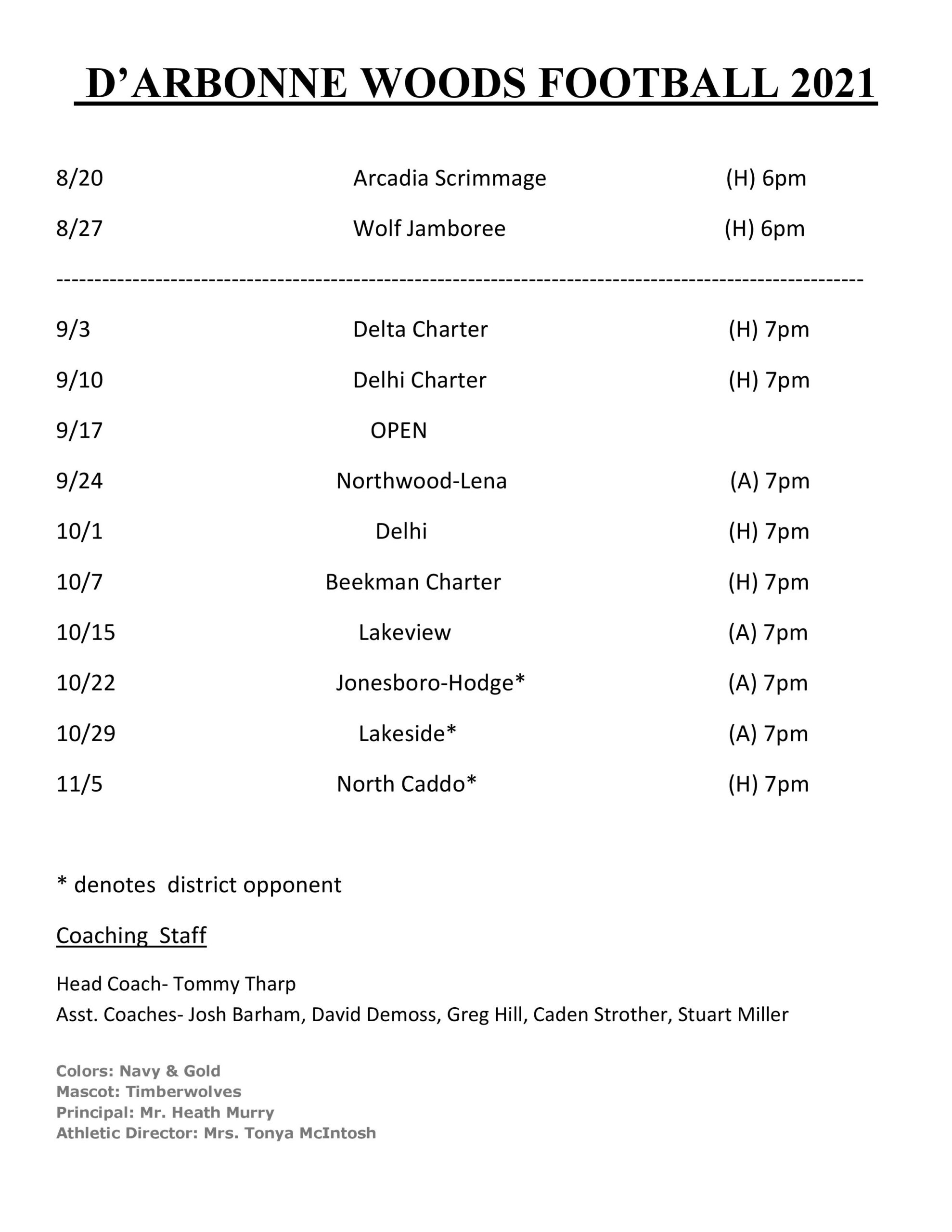 Varsity Football Schedule 2021