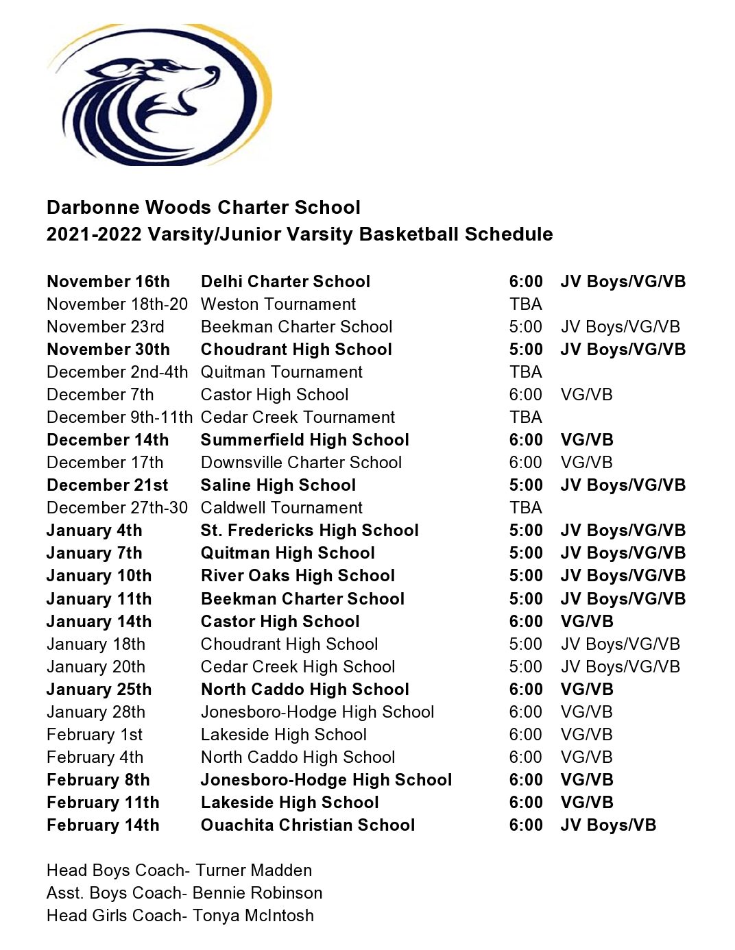 2021-2022 Varsity_Junior Varsity Basketball Schedule - Updated