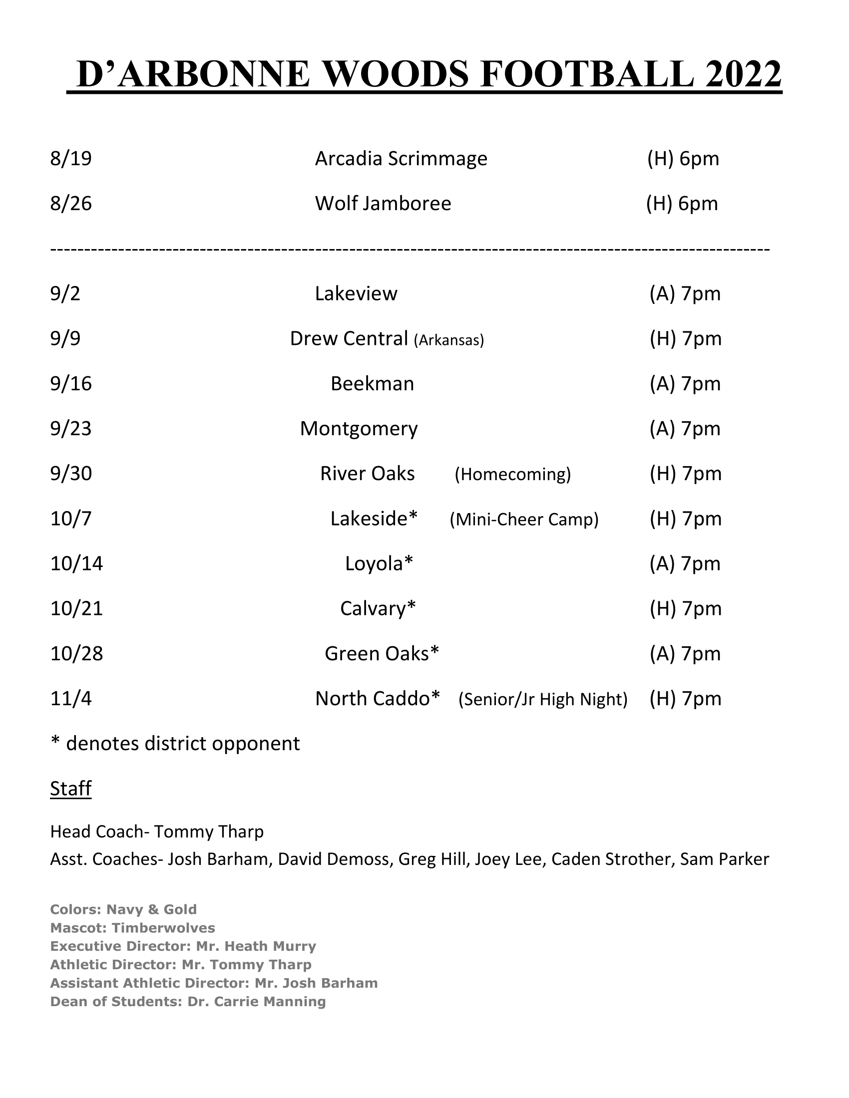 Varsity Schedule 2022-1